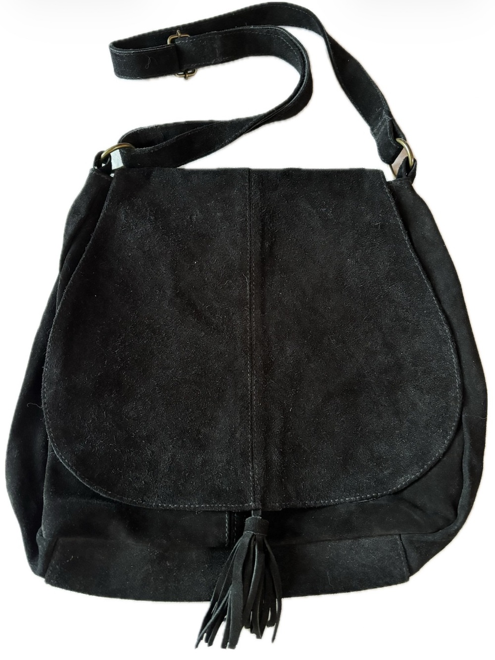 Raj Anthropologie Black Suede Crossbody Bag with Tassel Accent